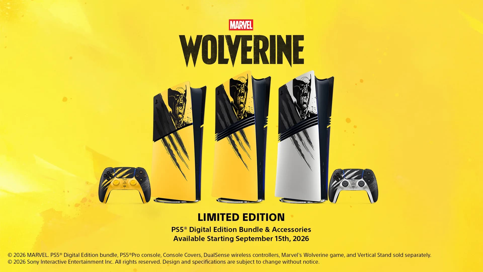 Marvel's Wolverine Limited Edition PS5 Digital Edition console bundle in yellow and black