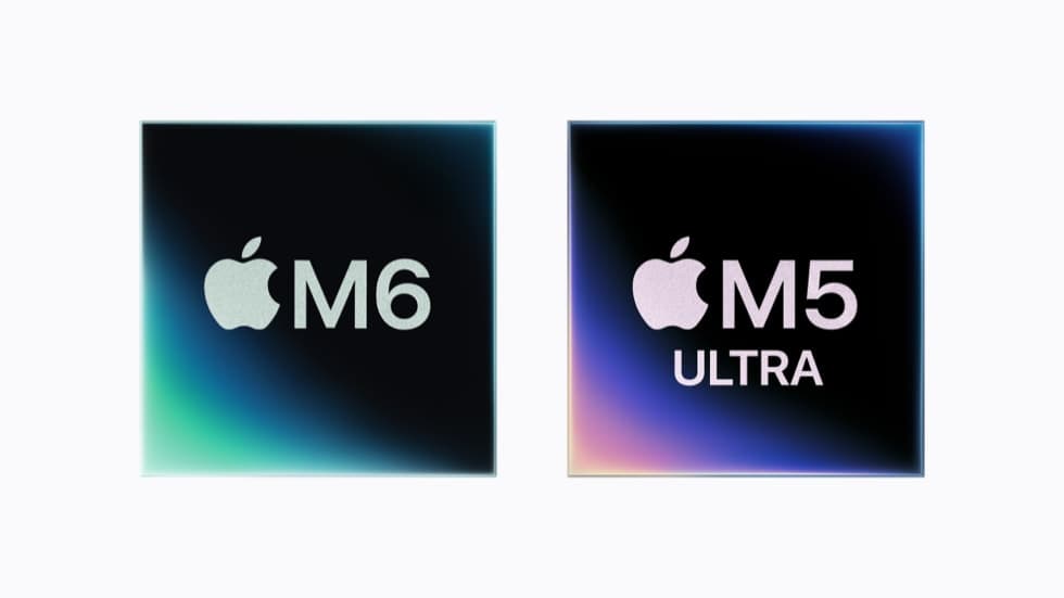 Apple M6 and M5 Ultra chip logos, official Apple image